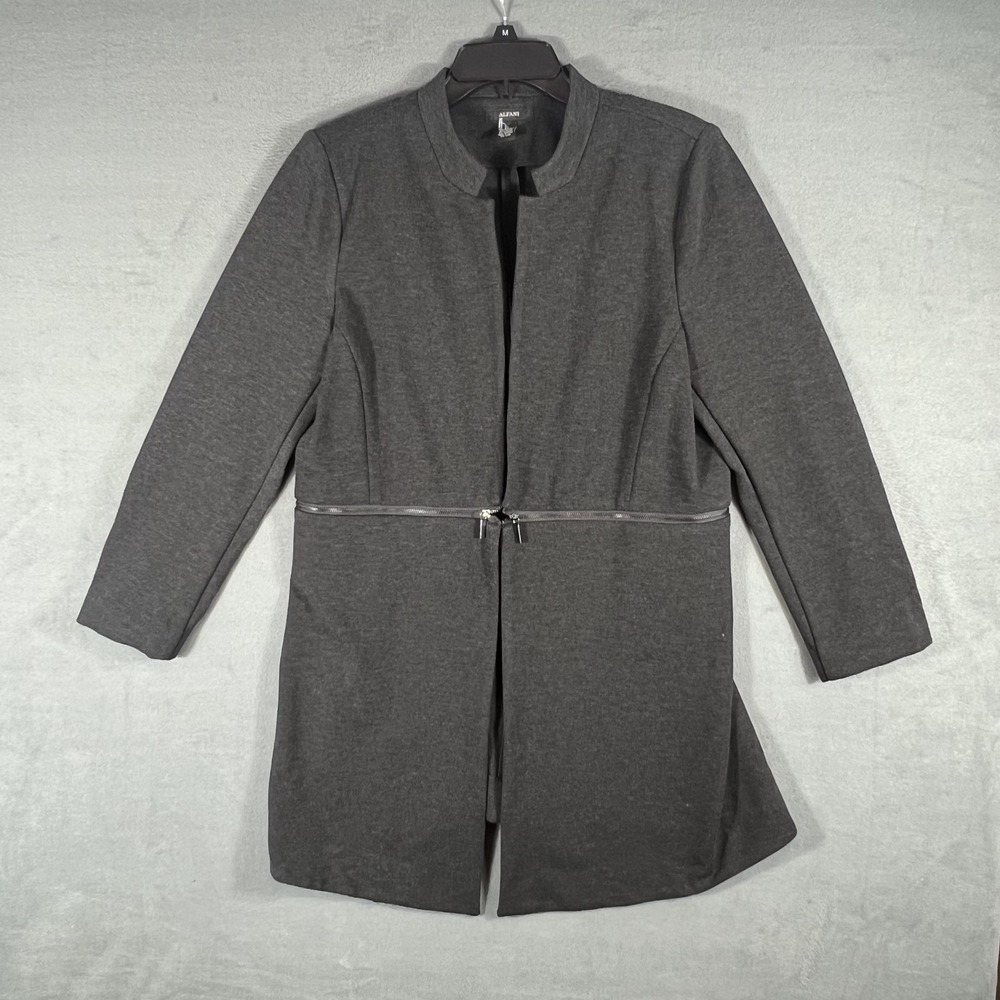 Alfani Women's Gray Open Front Cardigan Jacket Zipper Detail Long Sleeve Size 12